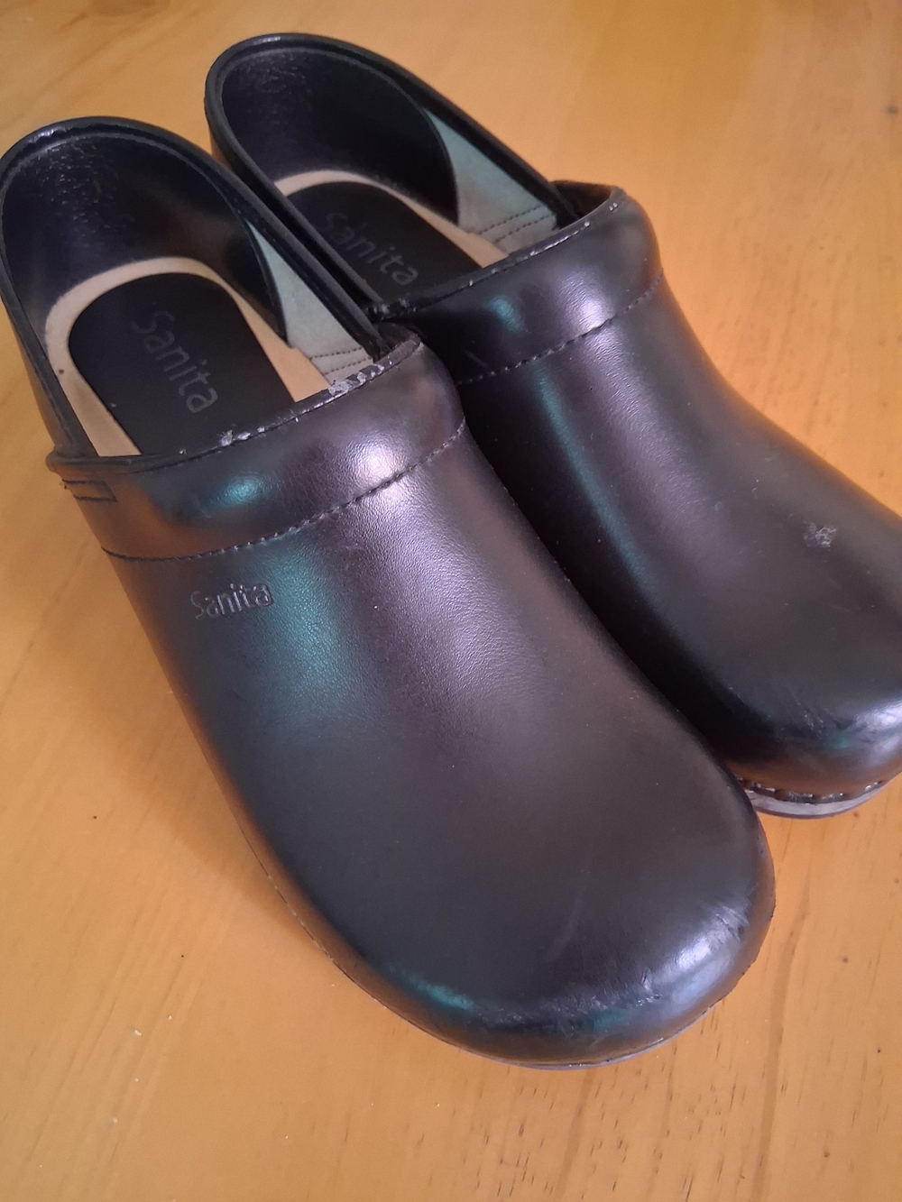Sanita Black Leather Slip-On Clogs for Women